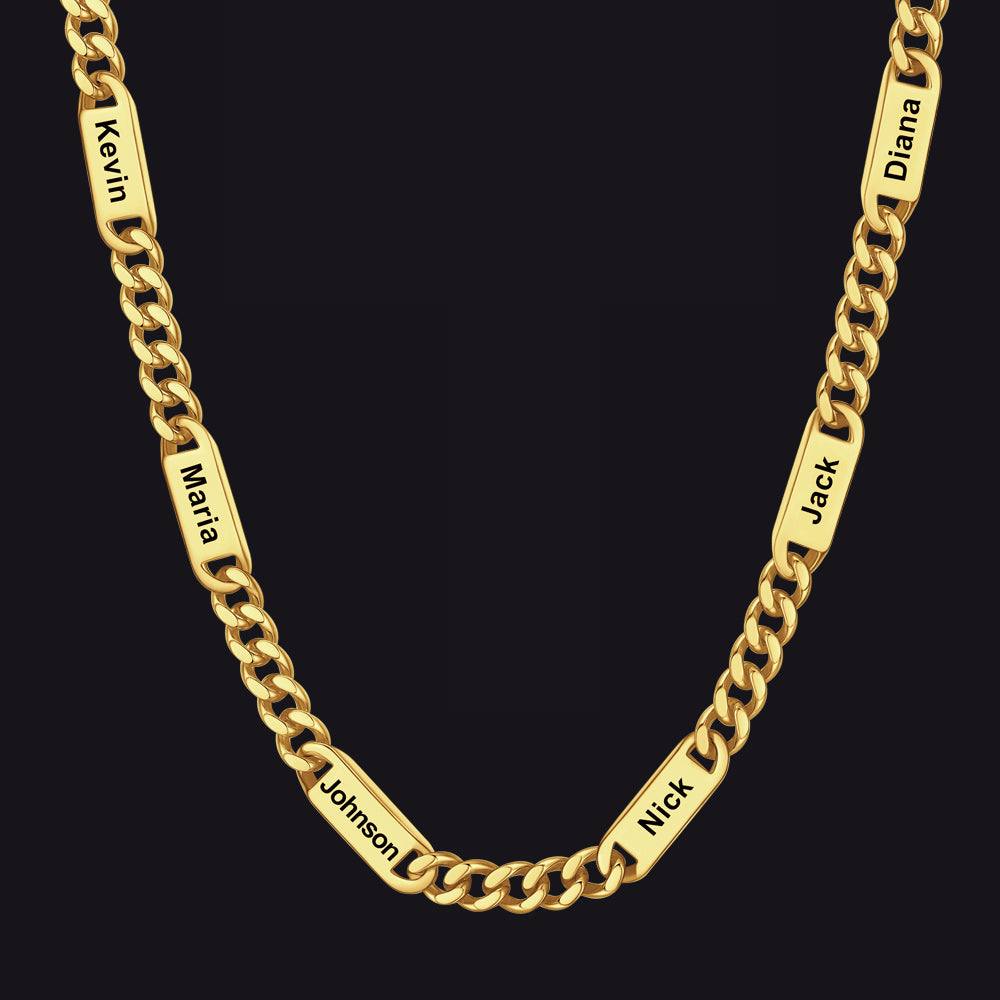 Individuell gravierte Kettengliederkette mit 1–5 Namen für Männer und Familie