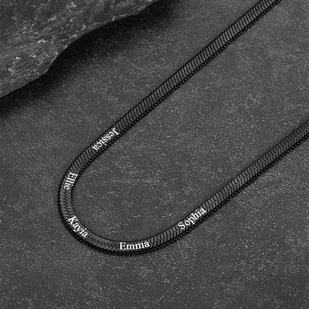 Black stainless steel engraved name choker necklace, up to 5 names
