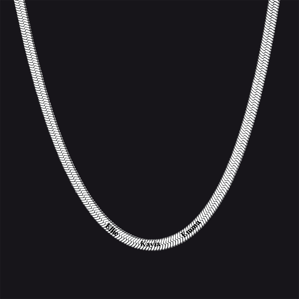 Silver stainless steel necklace with 3 engraved names, meaningful gift