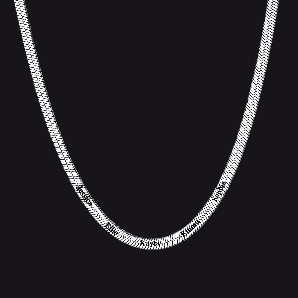 Silver custom name necklace with 5 names, memory keepsake