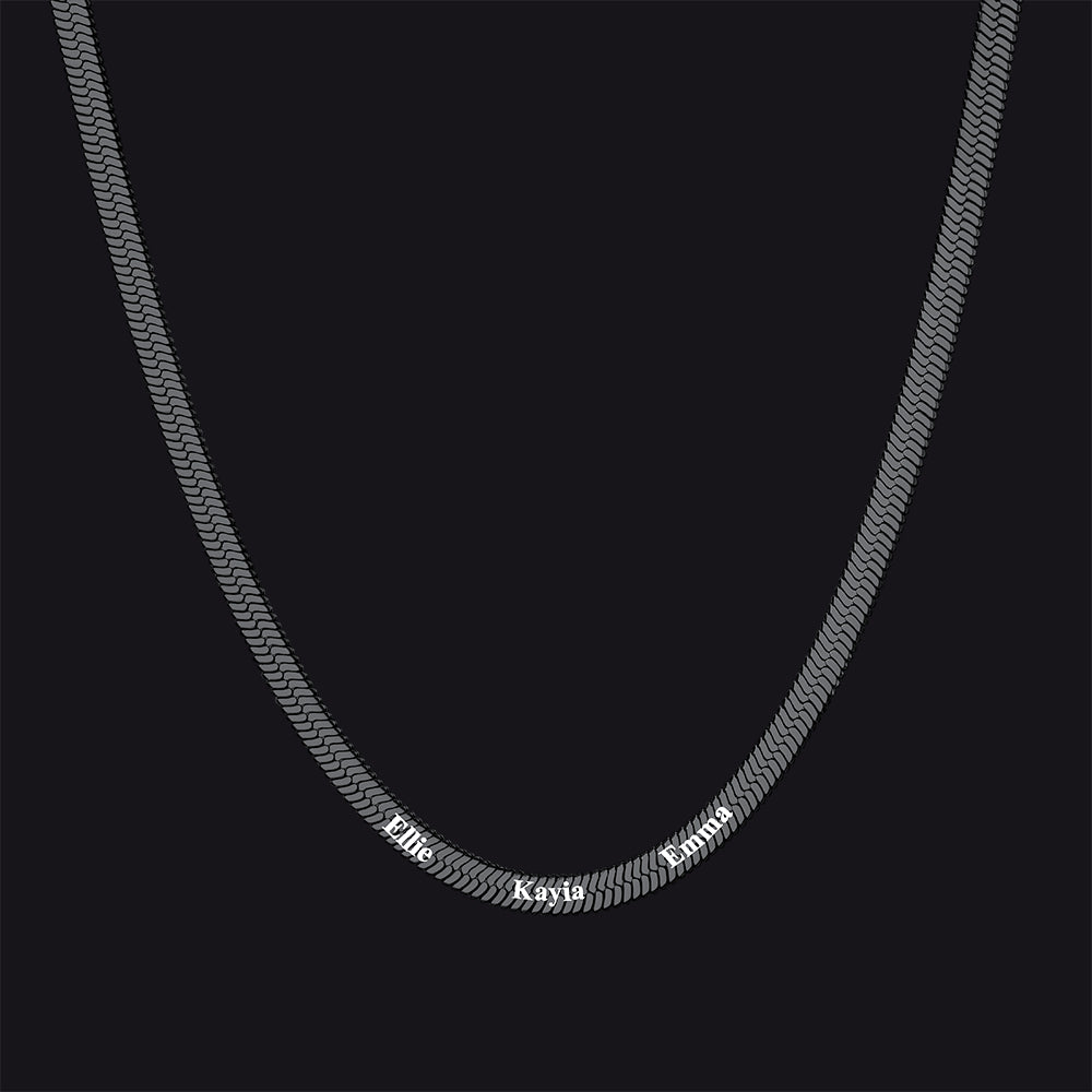 Matte black name necklace with 3 engraved names, Cuban-inspired look