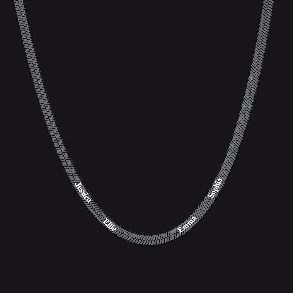 Black stainless steel choker with 4 custom names, modern memorial necklace