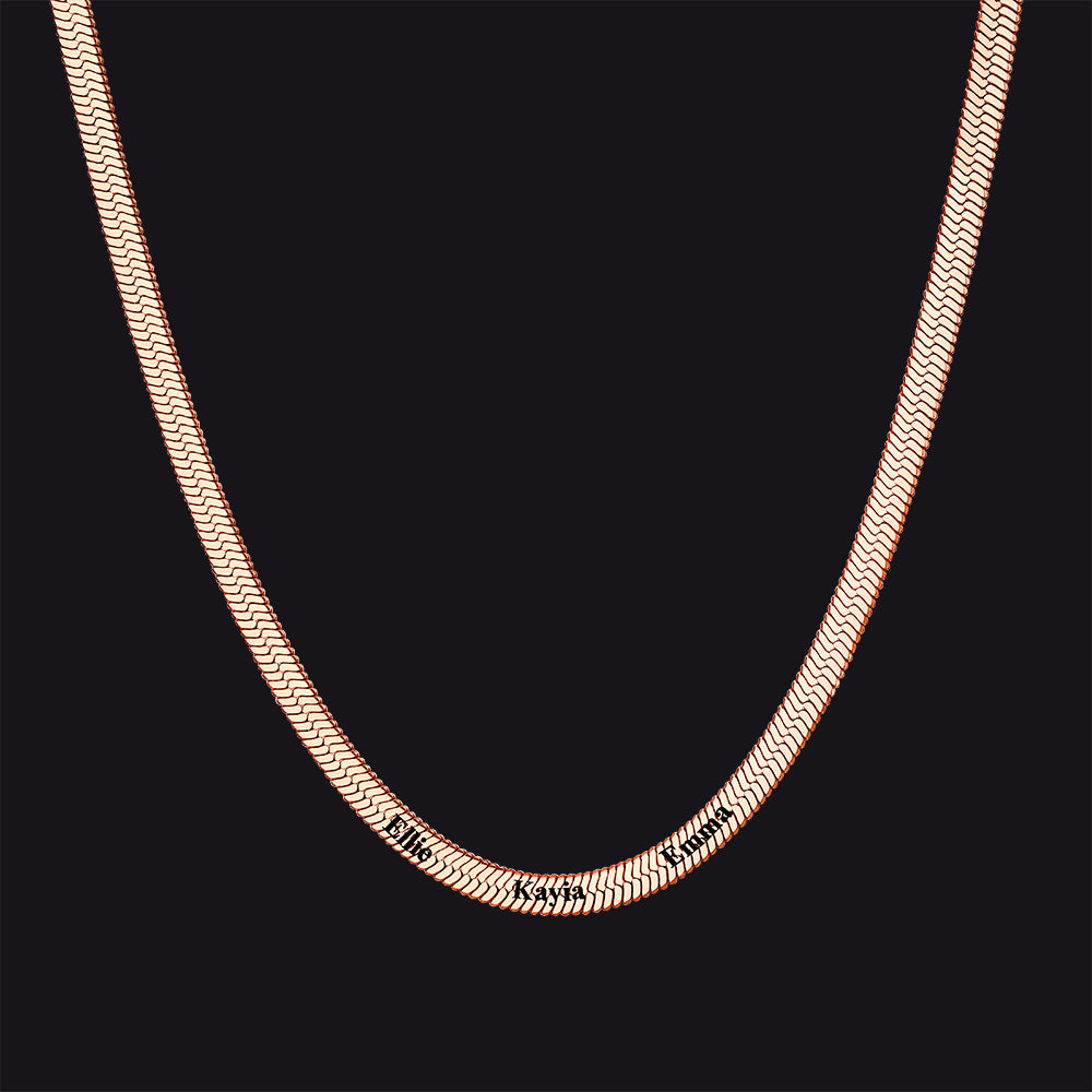Rose gold engraved name necklace with 3 names, sentimental jewelry