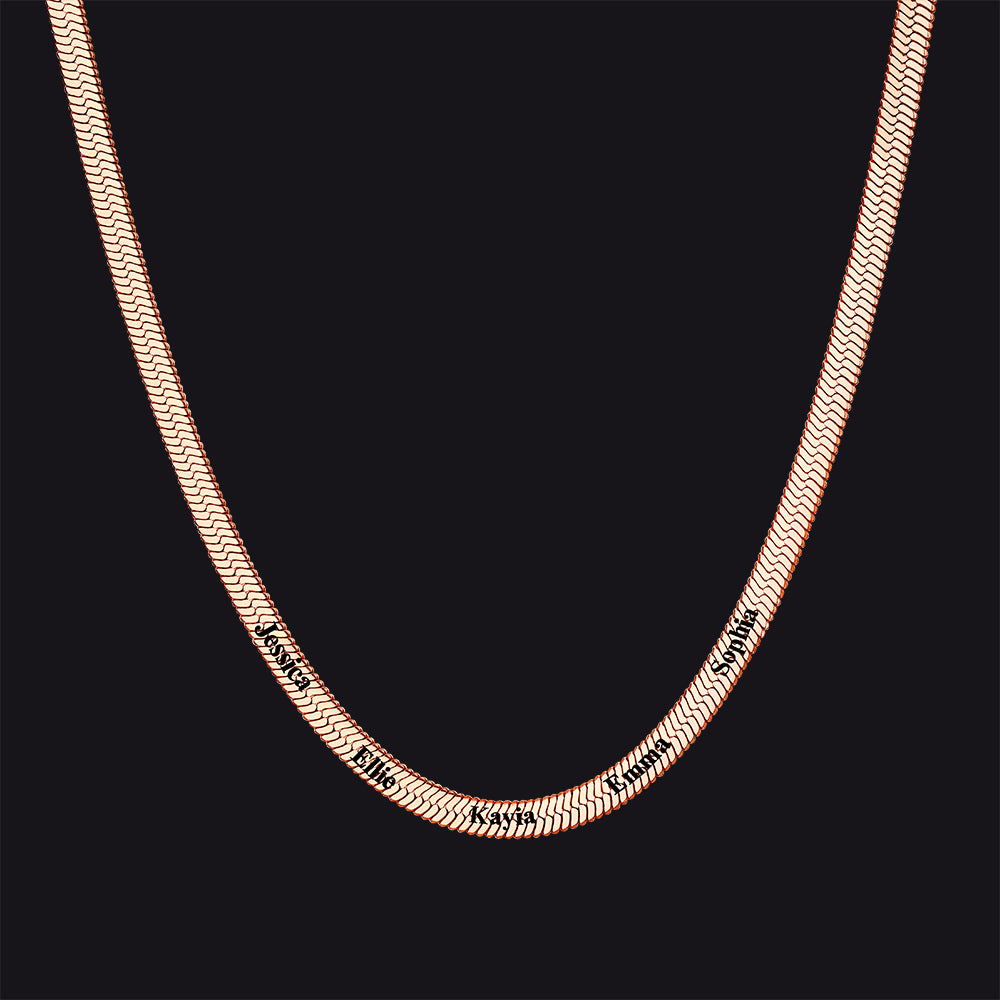 Rose gold 5-name snake chain choker necklace, perfect for mothers or pet lovers