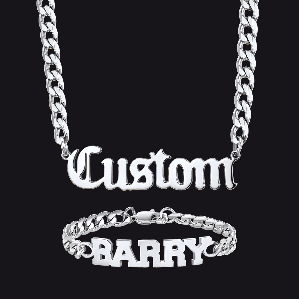 6MM custom nameplate chain and bracelet set in stainless steel