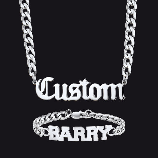6MM custom nameplate chain and bracelet set in stainless steelimg