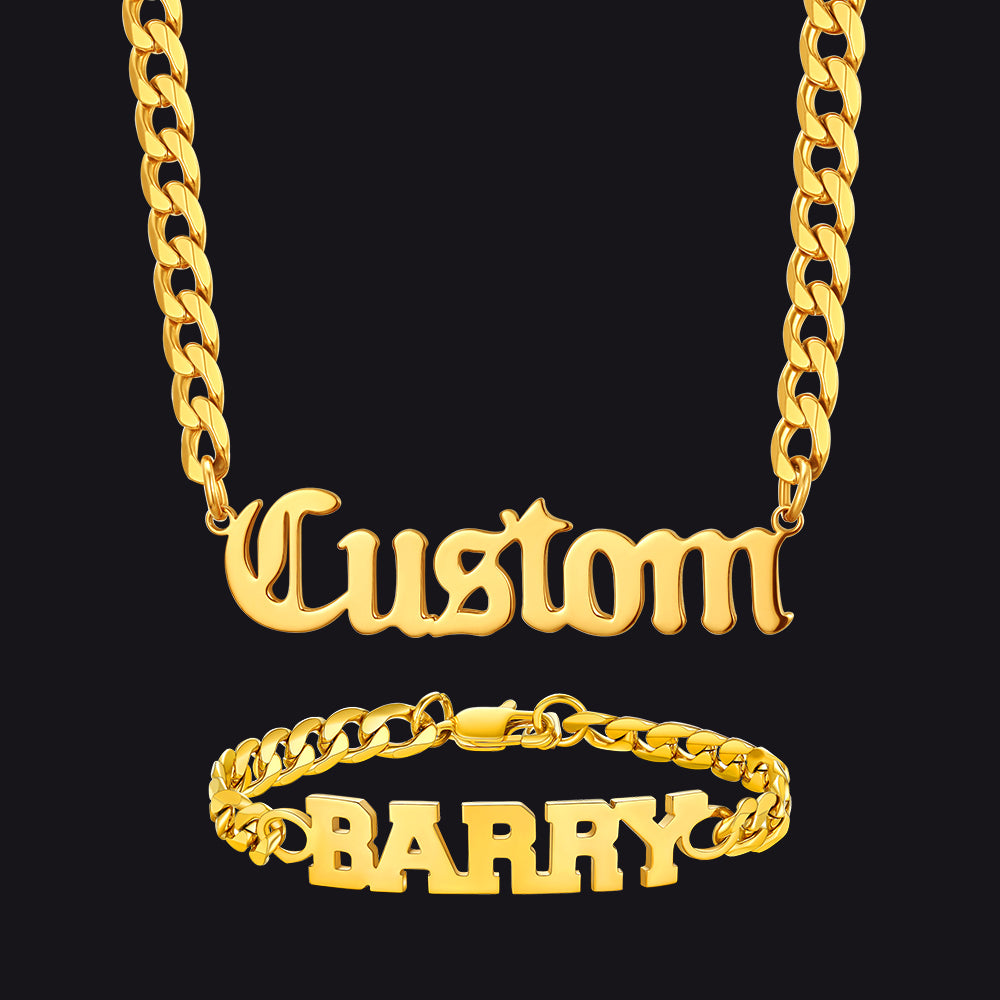 6MM personalized nameplate Cuban chain set in gold