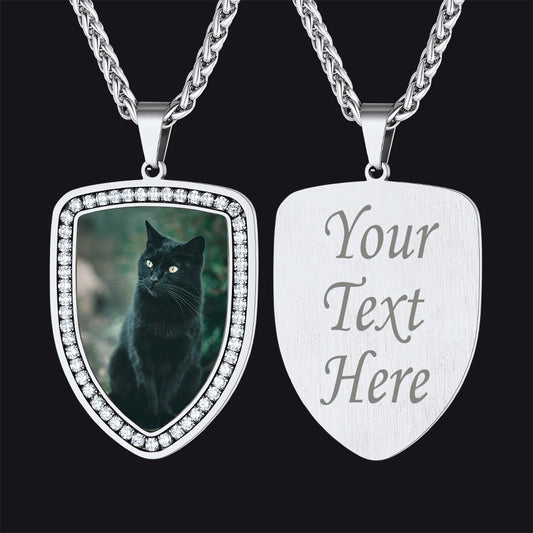 FaithHeart Personalized Photo Shield Necklace Engraved Pendant for Men FaithHeartimg