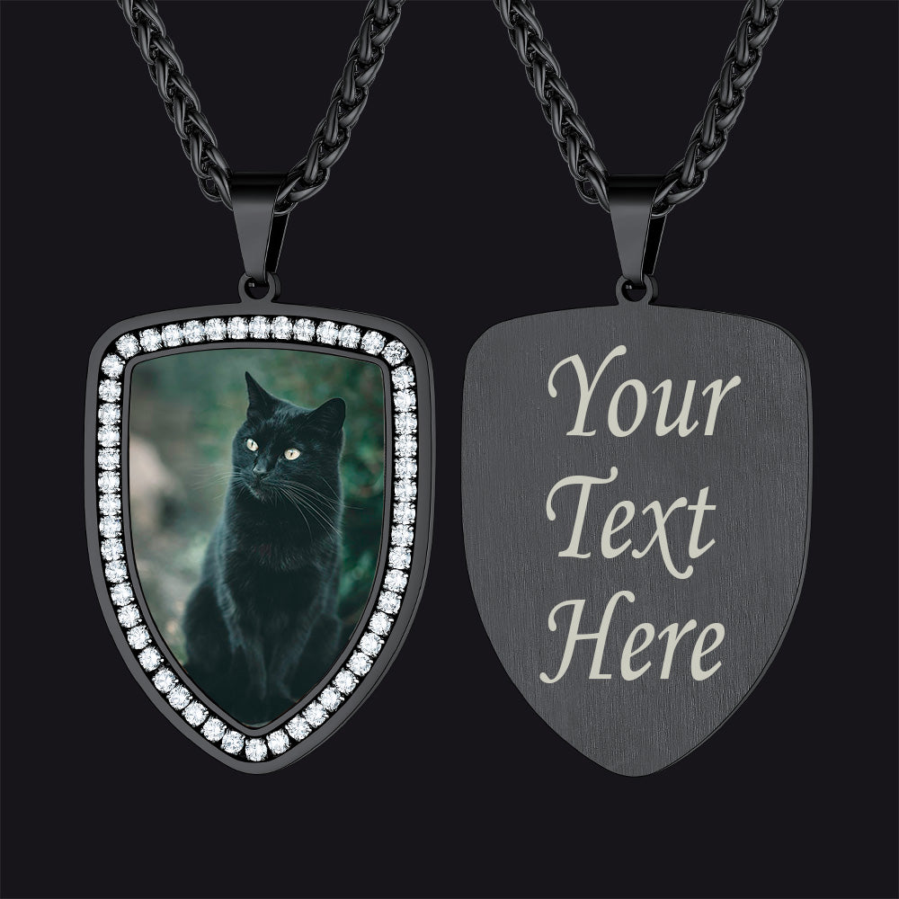 FaithHeart Personalized Photo Shield Necklace Engraved Pendant for Men FaithHeart