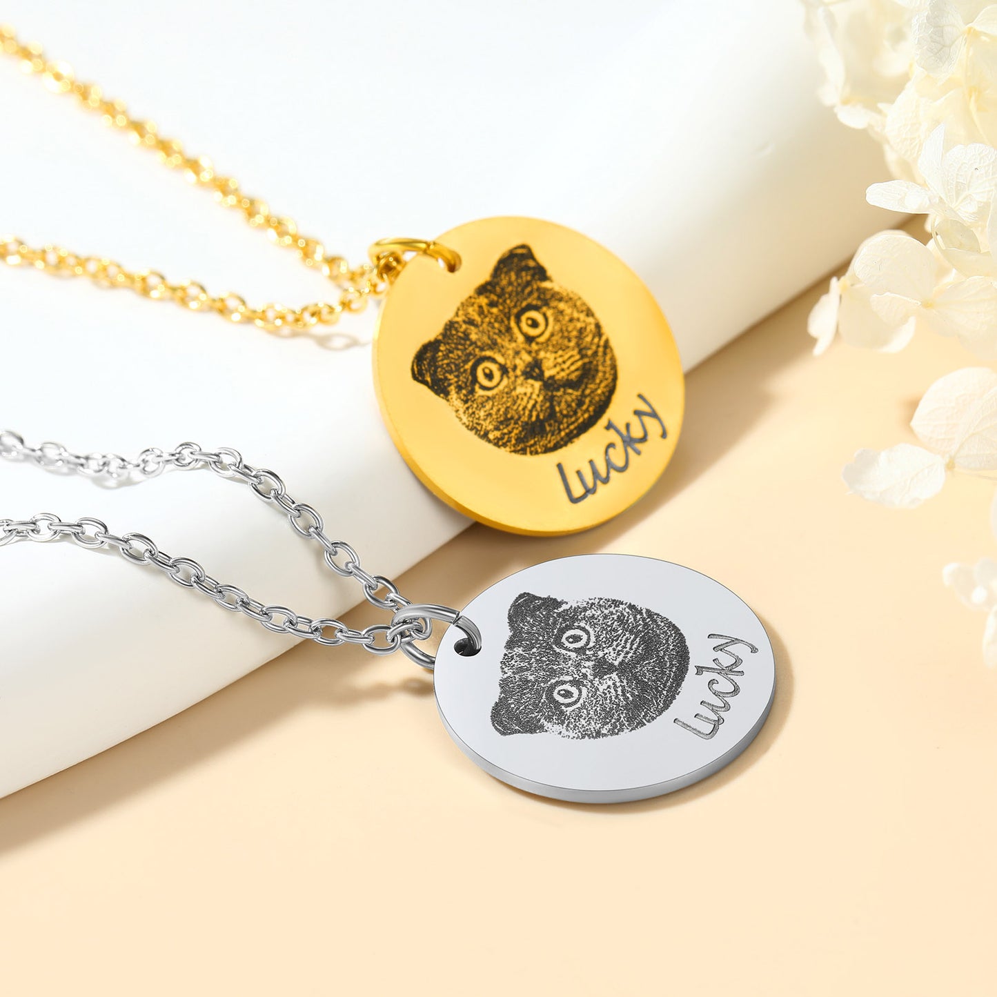 memorial necklace with custom portrait engraving