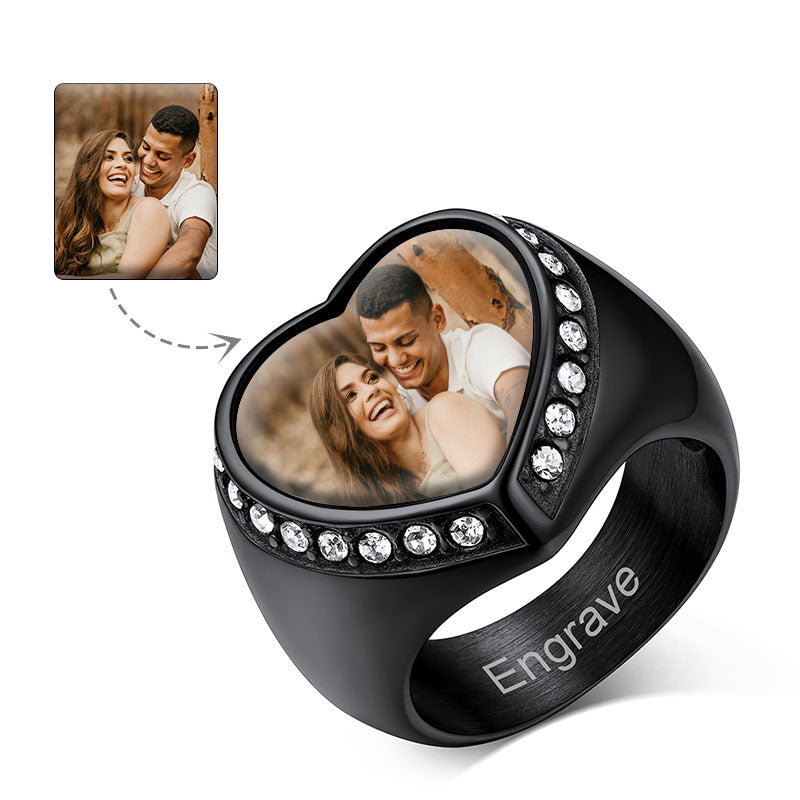 Custom heart photo ring, memorial jewelry,Engrave on ring