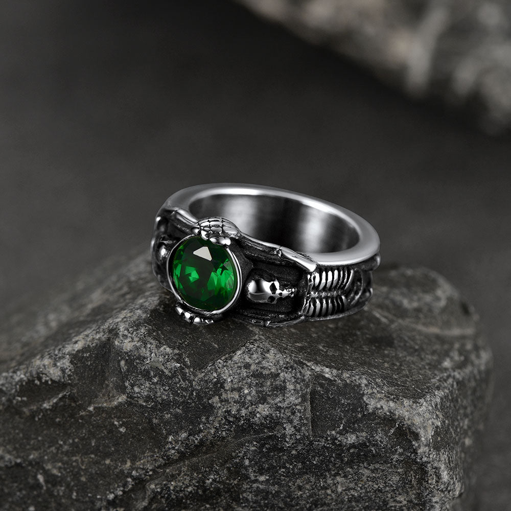 FaithHeart Gothic Gemstone Skull Ring Birthstone Signet Ring For Men FaithHeart