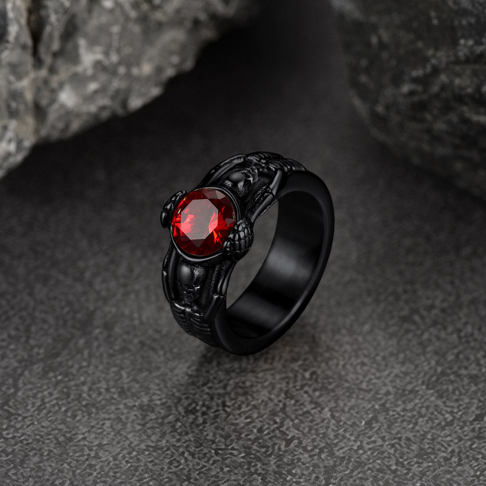 FaithHeart Gothic Gemstone Skull Ring Birthstone Signet Ring For Men FaithHeart