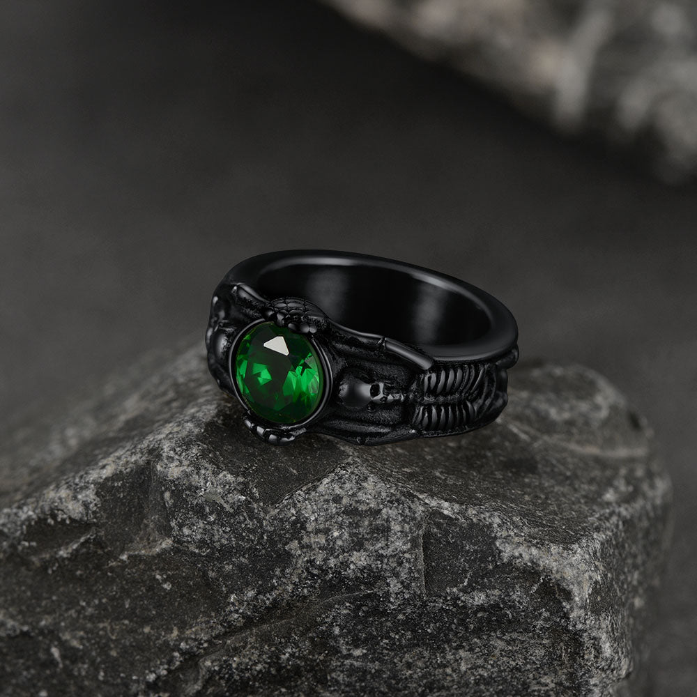 FaithHeart Gothic Gemstone Skull Ring Birthstone Signet Ring For Men FaithHeart