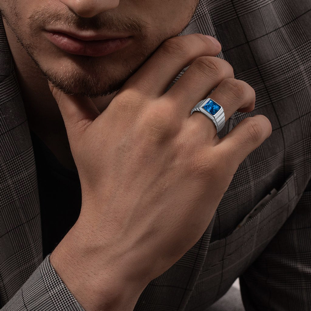FaithHeart Birthstone Band Ring Gemstone Ring for Men FaithHeart