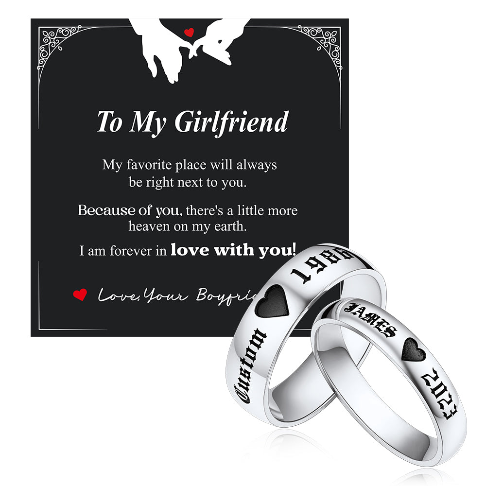 Engraved Name Couple Matching Promise Rings with Gift card