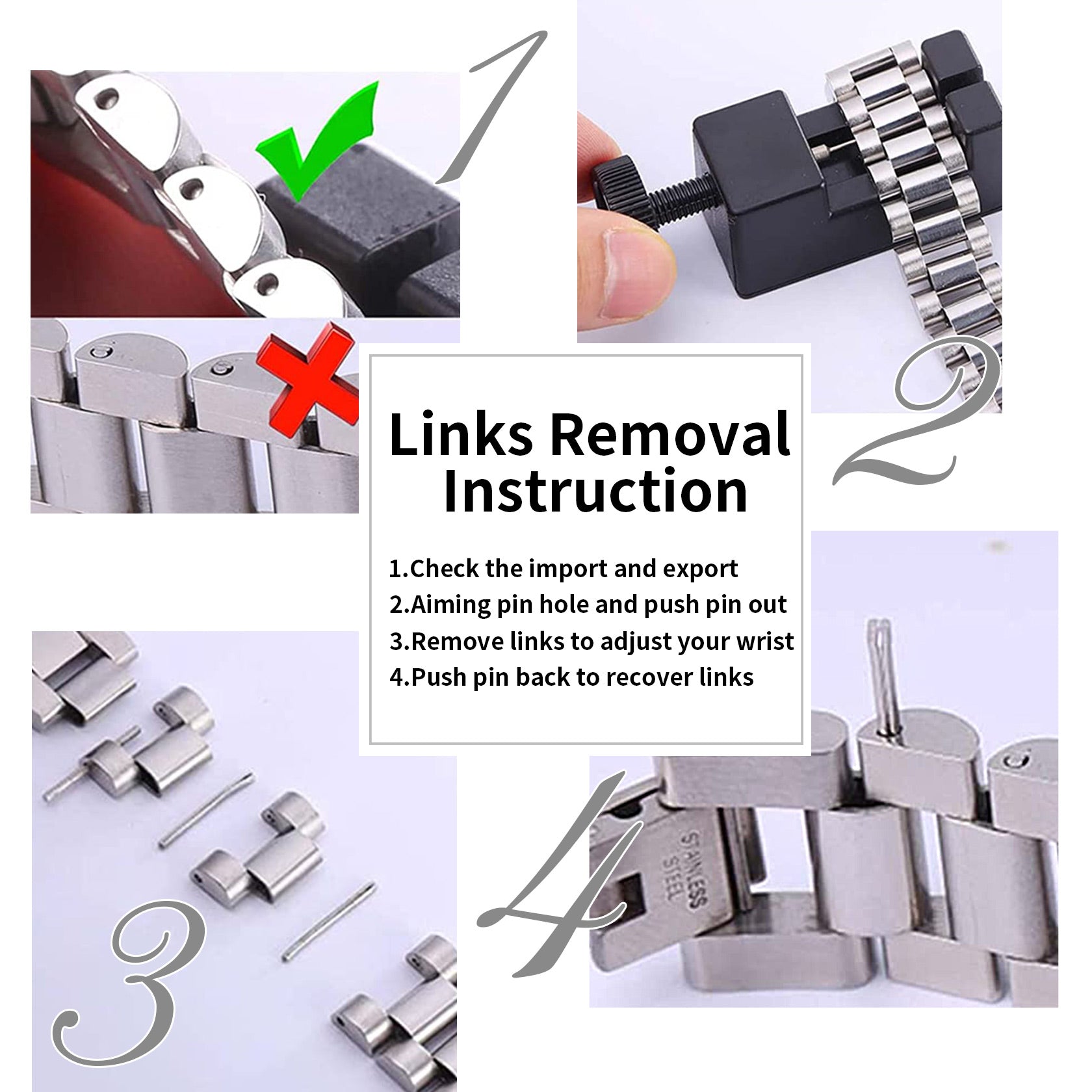 Watch band link removal instructions, 15mm chunky watch bracelet