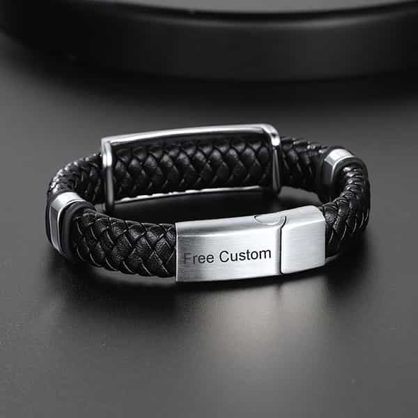 FaithHeart Black Braided Skull Wing Leather Bracelet Cuff FaithHeart