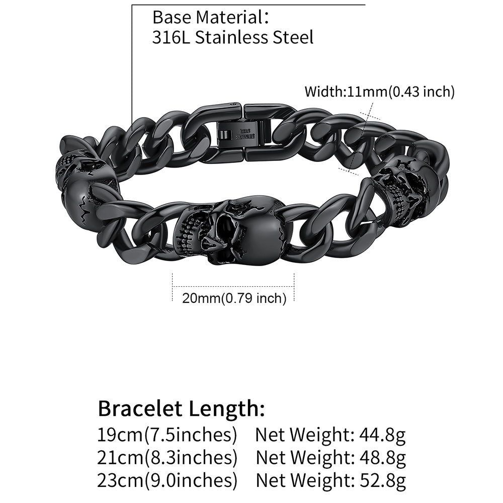 Gothic skull bracelet sizing chart 19cm 21cm 23cm
