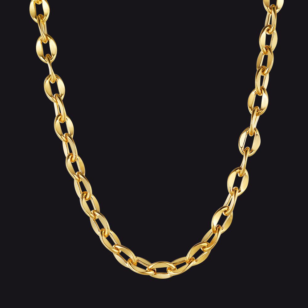 9mm Width Stainless Steel Twisted Rolo Link Chain Necklace