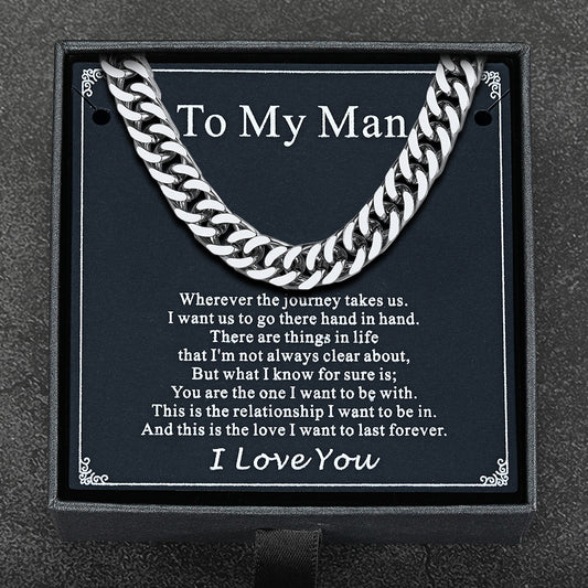 Barbed wire Cuban chain necklace in silver with ¡°To My Men¡± gift card in boximg