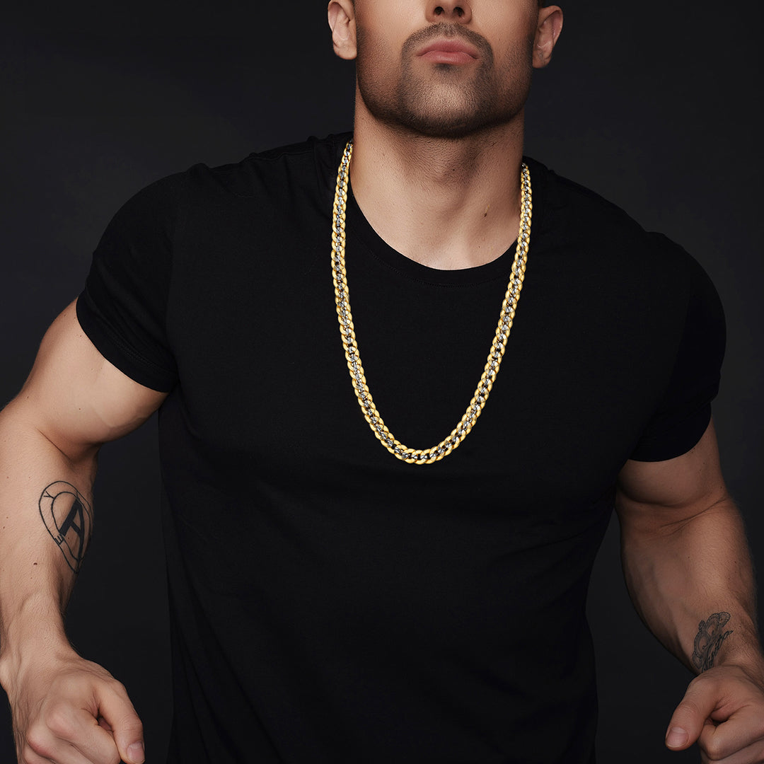 Two-Tone Cuban Chain Necklace For Men Women, 10mm Width