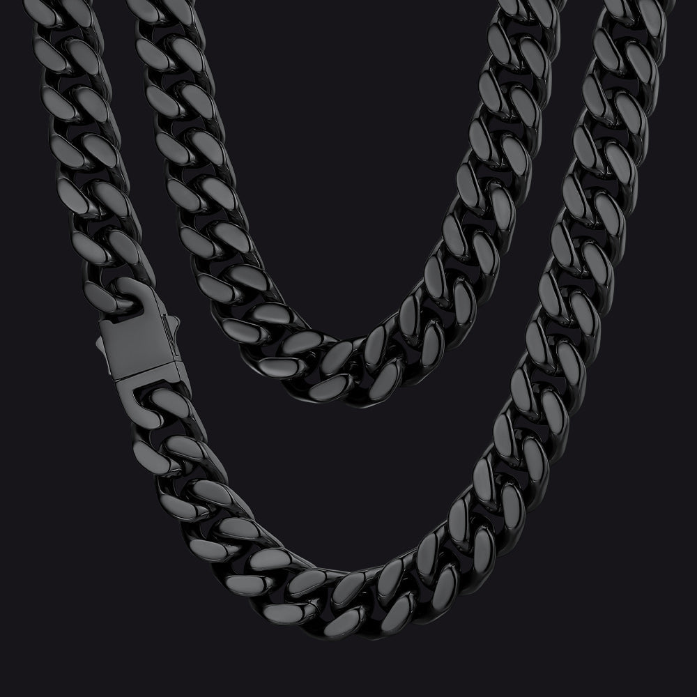 Miami Cuban Link Chain Necklace with Gift Box & Personalized Card for Men Husband Black / 14mm / 30 inch