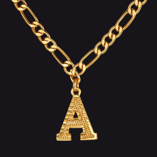 Initial A letter pendant Figaro chain choker necklace for men womenimg