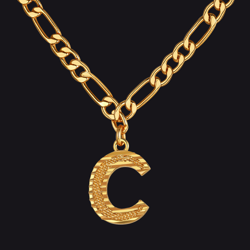 Initial C letter pendant Figaro chain choker necklace for men women
