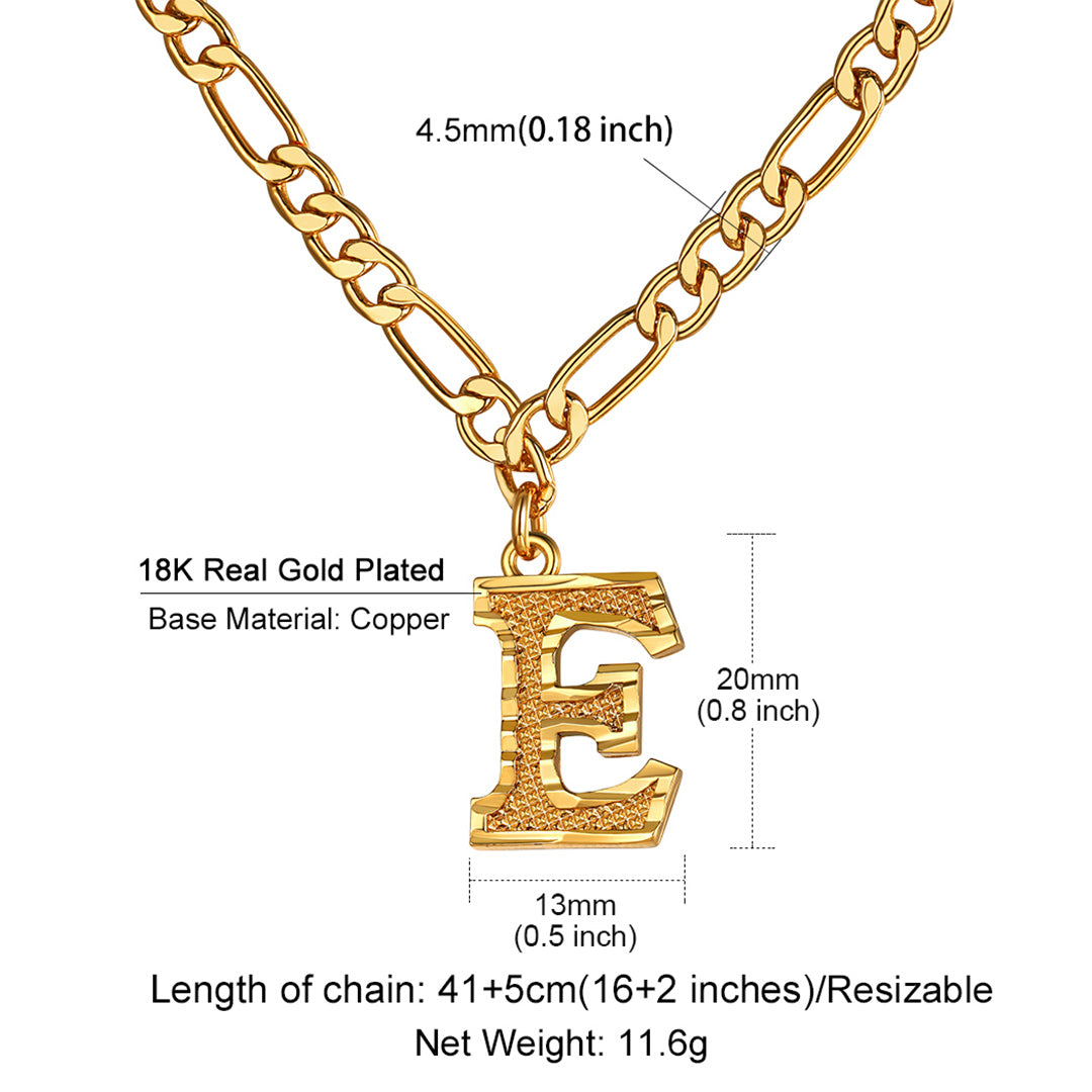 Gold necklace pendant and measurement details on a white background