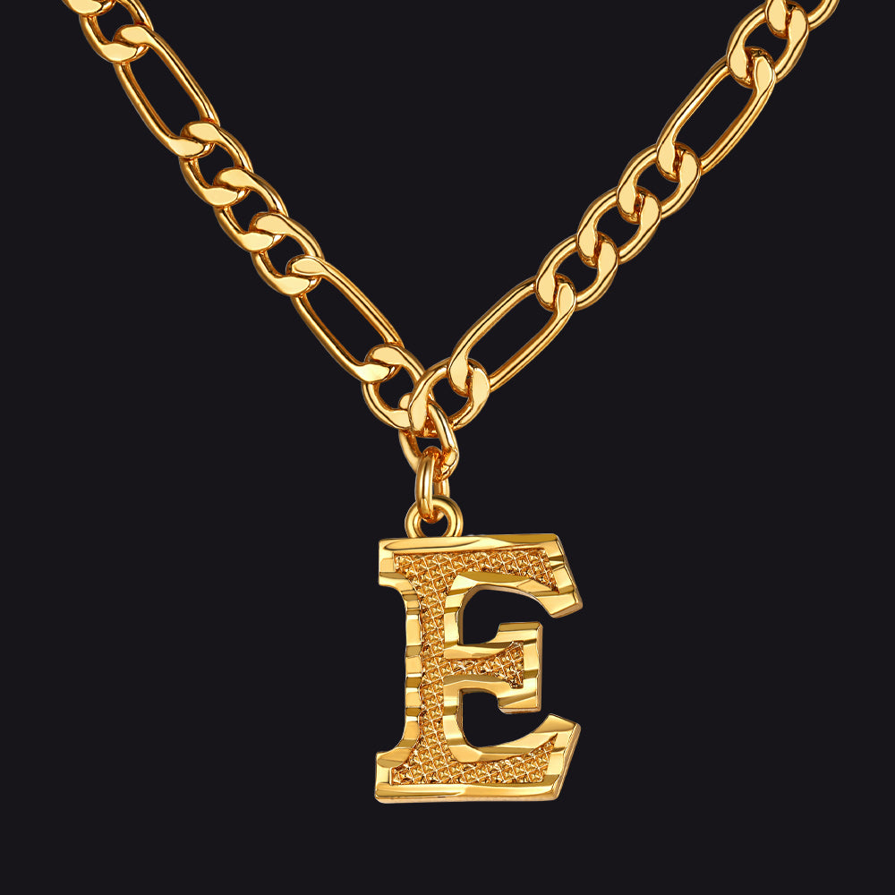 Initial E letter pendant Figaro chain choker necklace for men women
