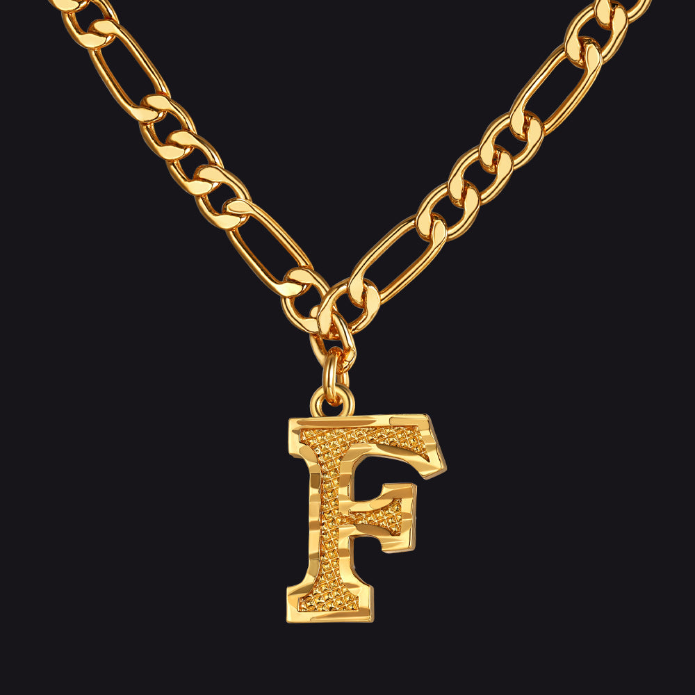 Initial F letter pendant Figaro chain choker necklace for men women