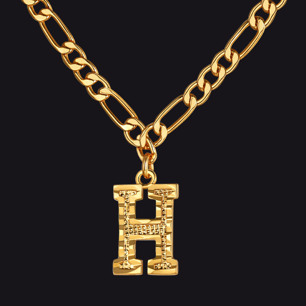 Initial H letter pendant Figaro chain choker necklace for men women