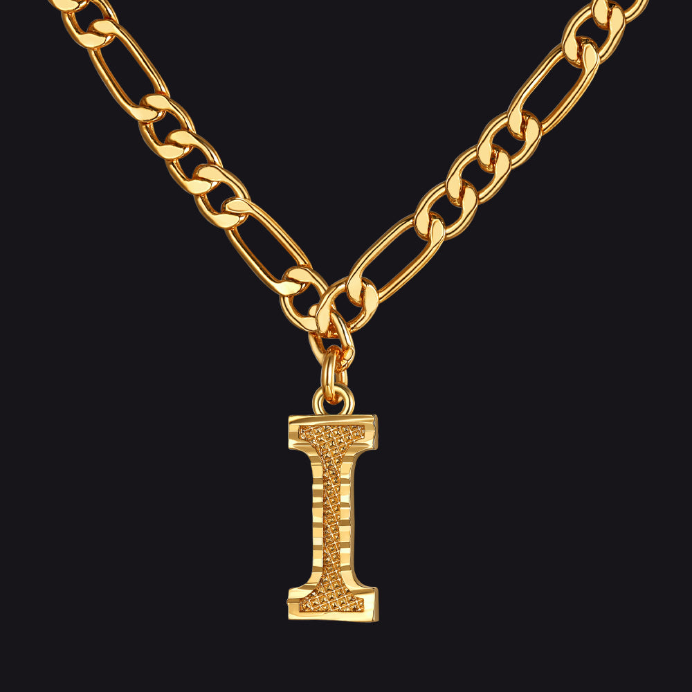 Initial I letter pendant Figaro chain choker necklace for men women