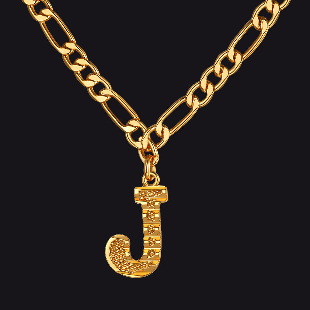 Initial J letter pendant Figaro chain choker necklace for men women