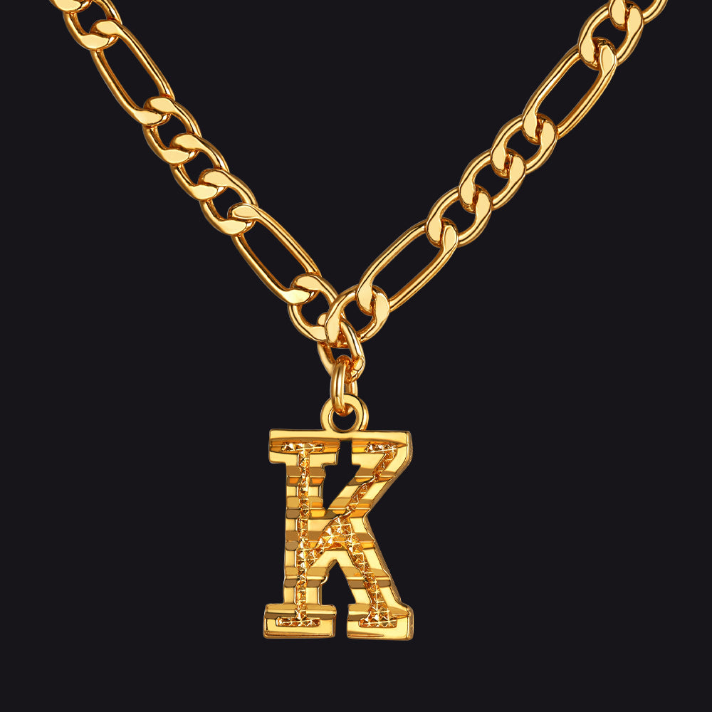 Initial K letter pendant Figaro chain choker necklace for men women