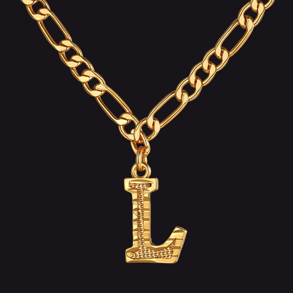 Initial L letter pendant Figaro chain choker necklace for men women