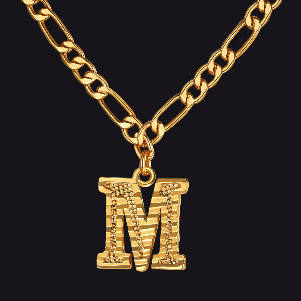 Initial M letter pendant Figaro chain choker necklace for men women