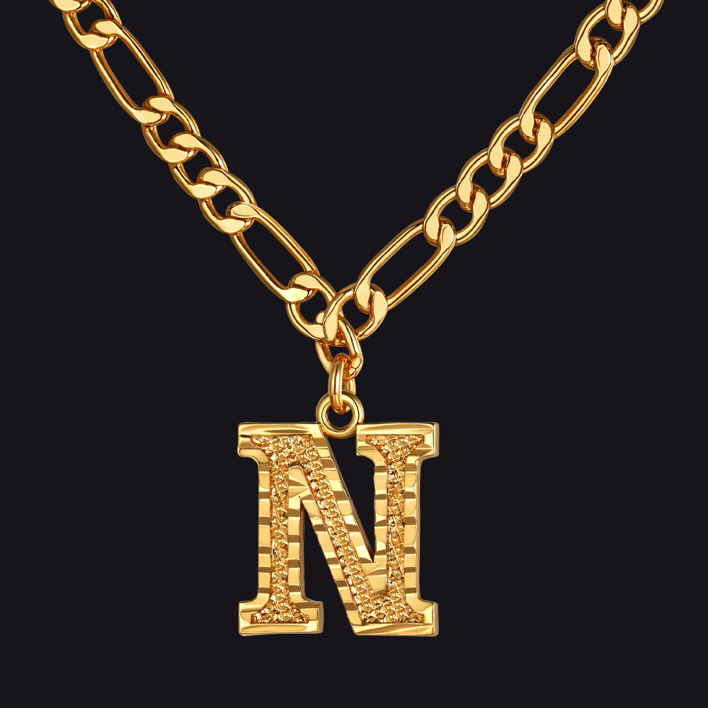 Initial N letter pendant Figaro chain choker necklace for men women