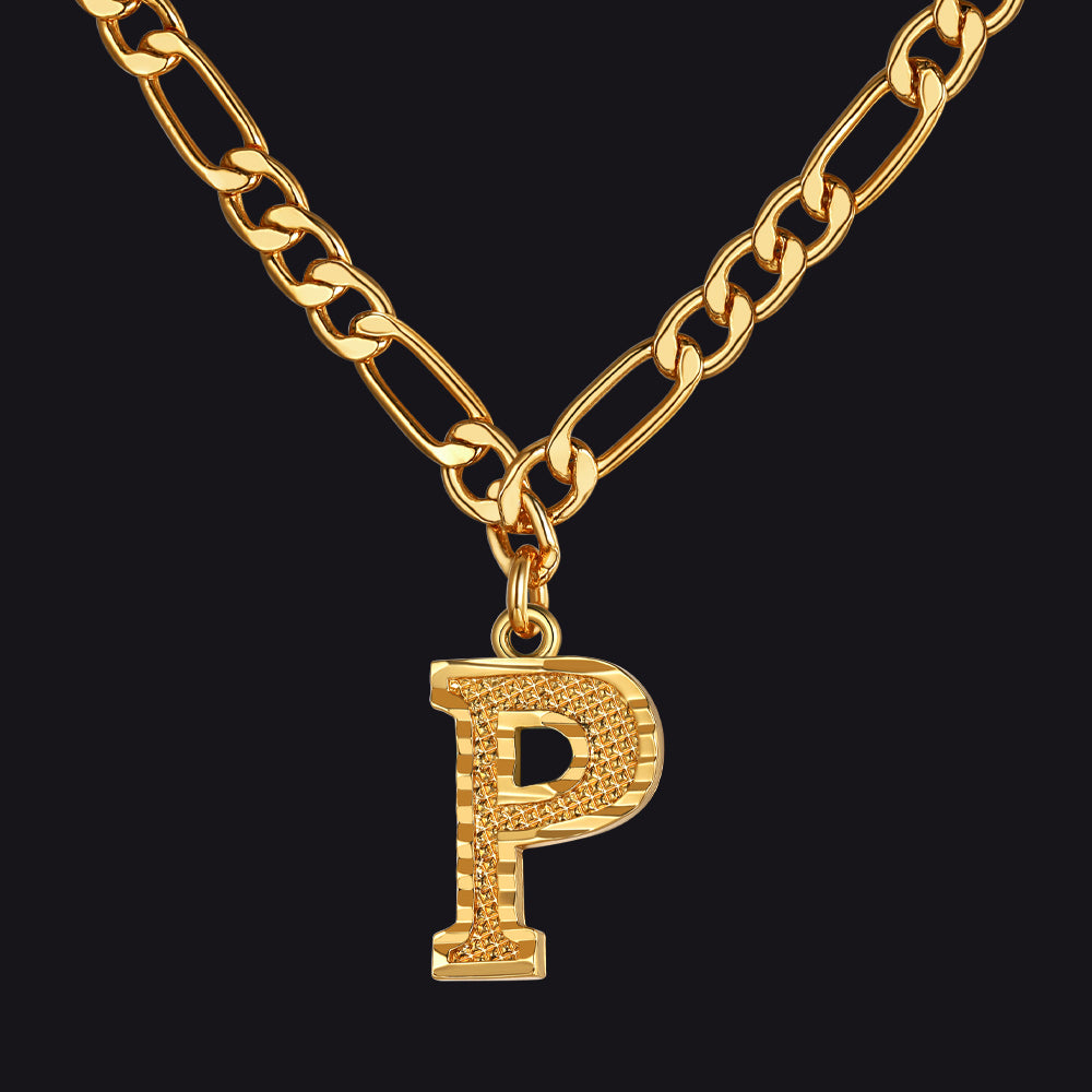 Initial P letter pendant Figaro chain choker necklace for men women