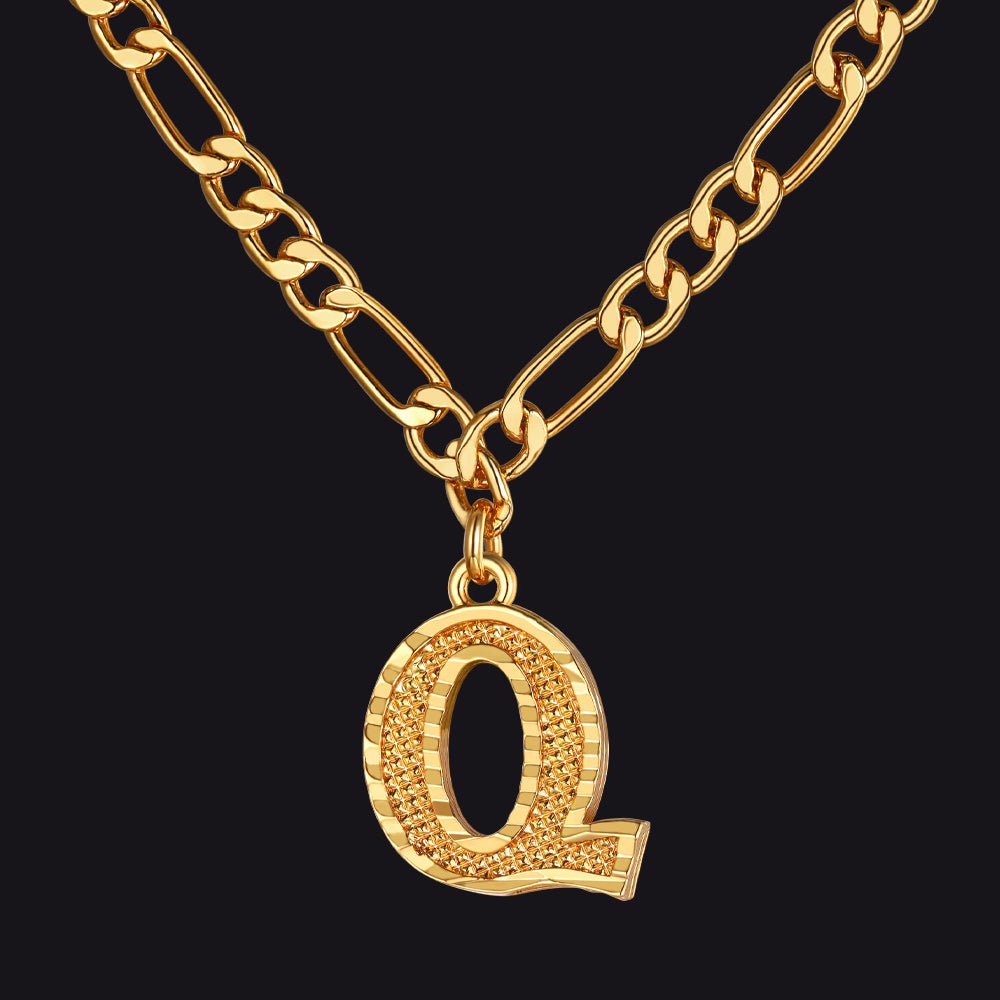 Initial Q letter pendant Figaro chain choker necklace for men women