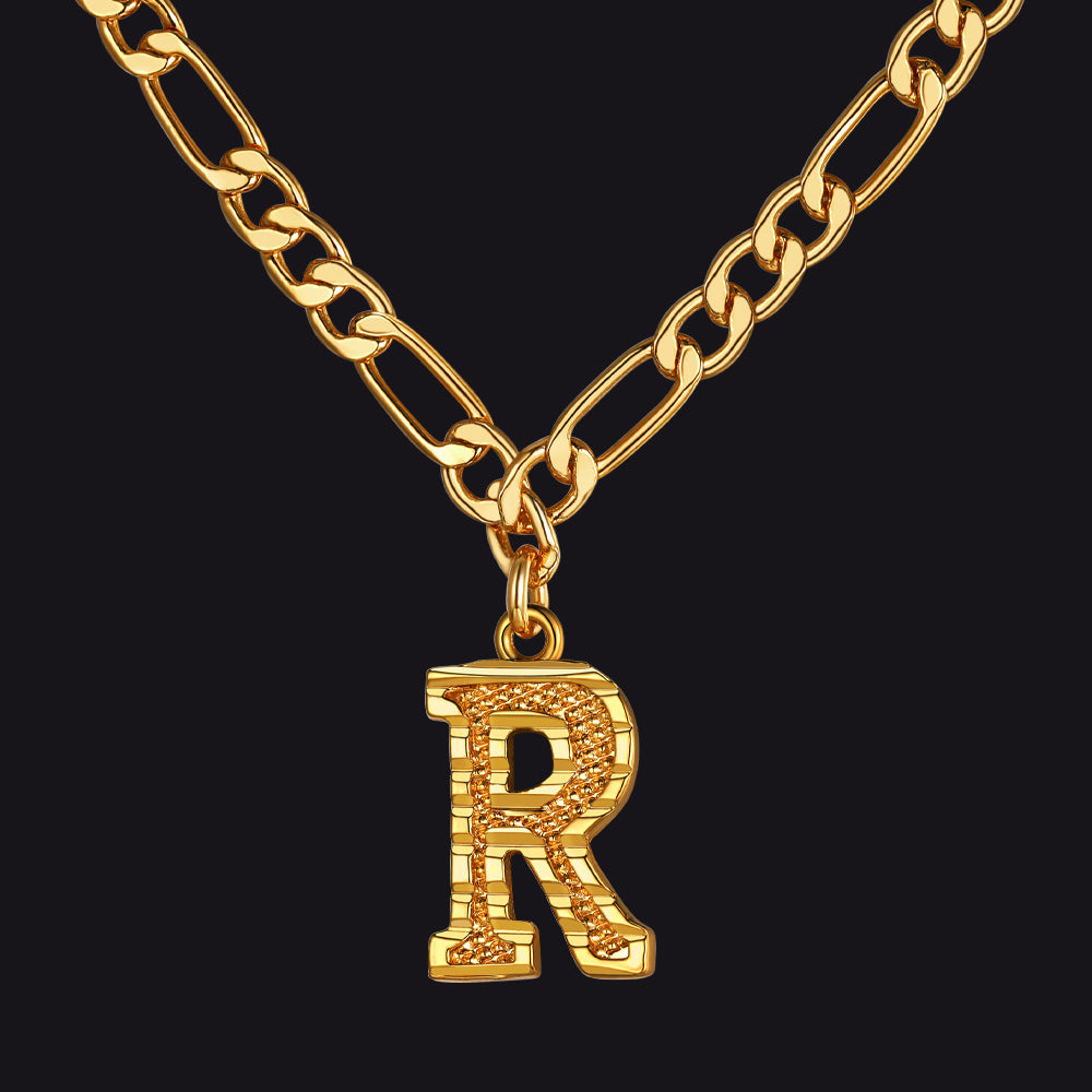 Initial R letter pendant Figaro chain choker necklace for men women