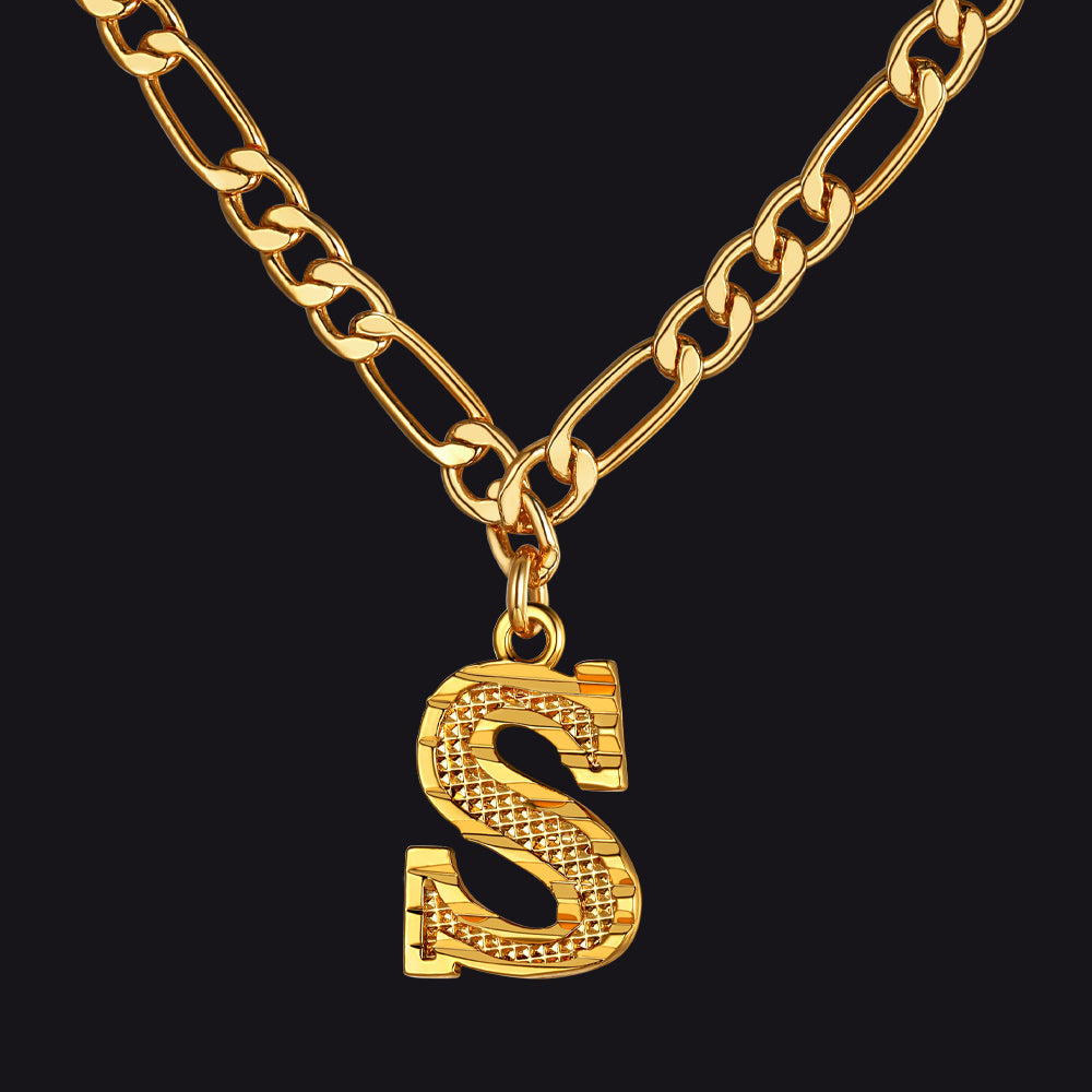 Initial S letter pendant Figaro chain choker necklace for men women