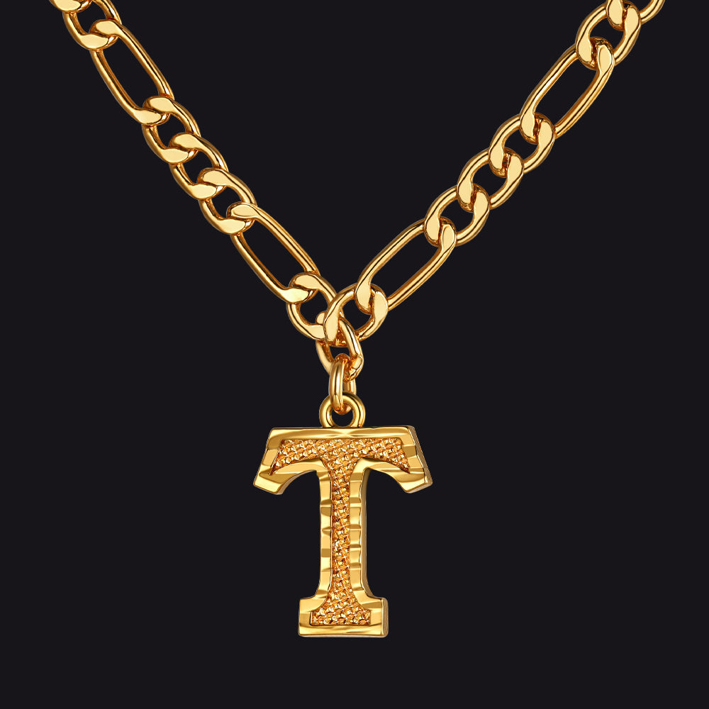 Initial T letter pendant Figaro chain choker necklace for men women