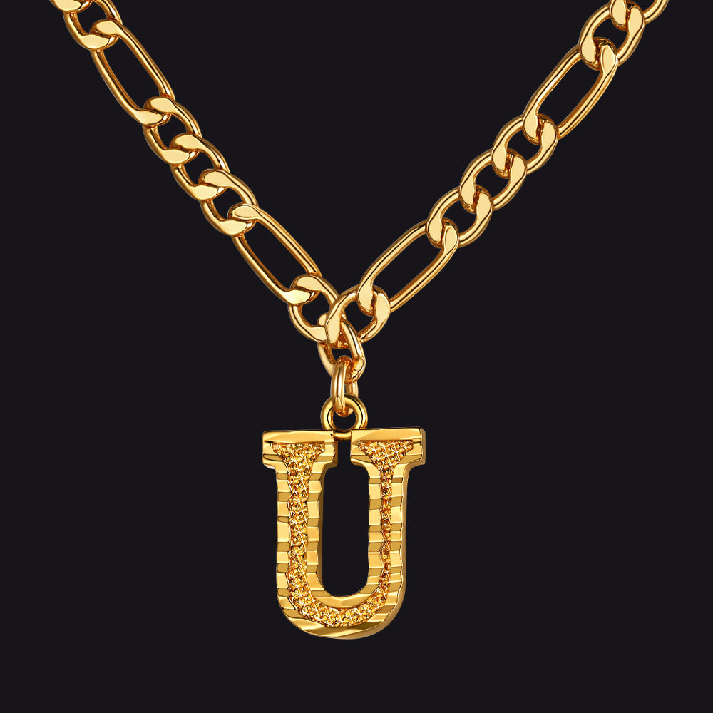 Initial U letter pendant Figaro chain choker necklace for men women