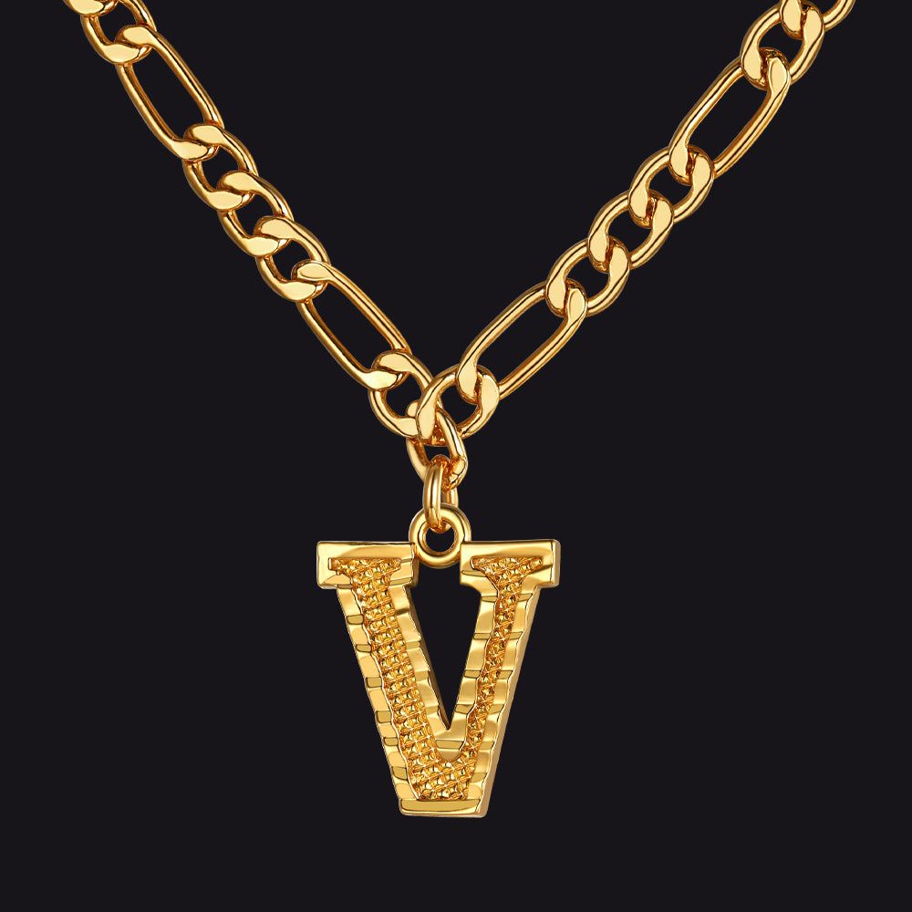 Initial V letter pendant Figaro chain choker necklace for men women