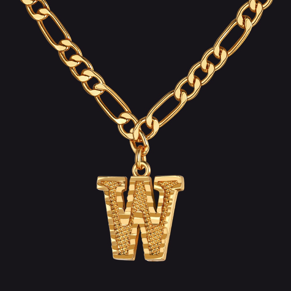 Initial W letter pendant Figaro chain choker necklace for men women
