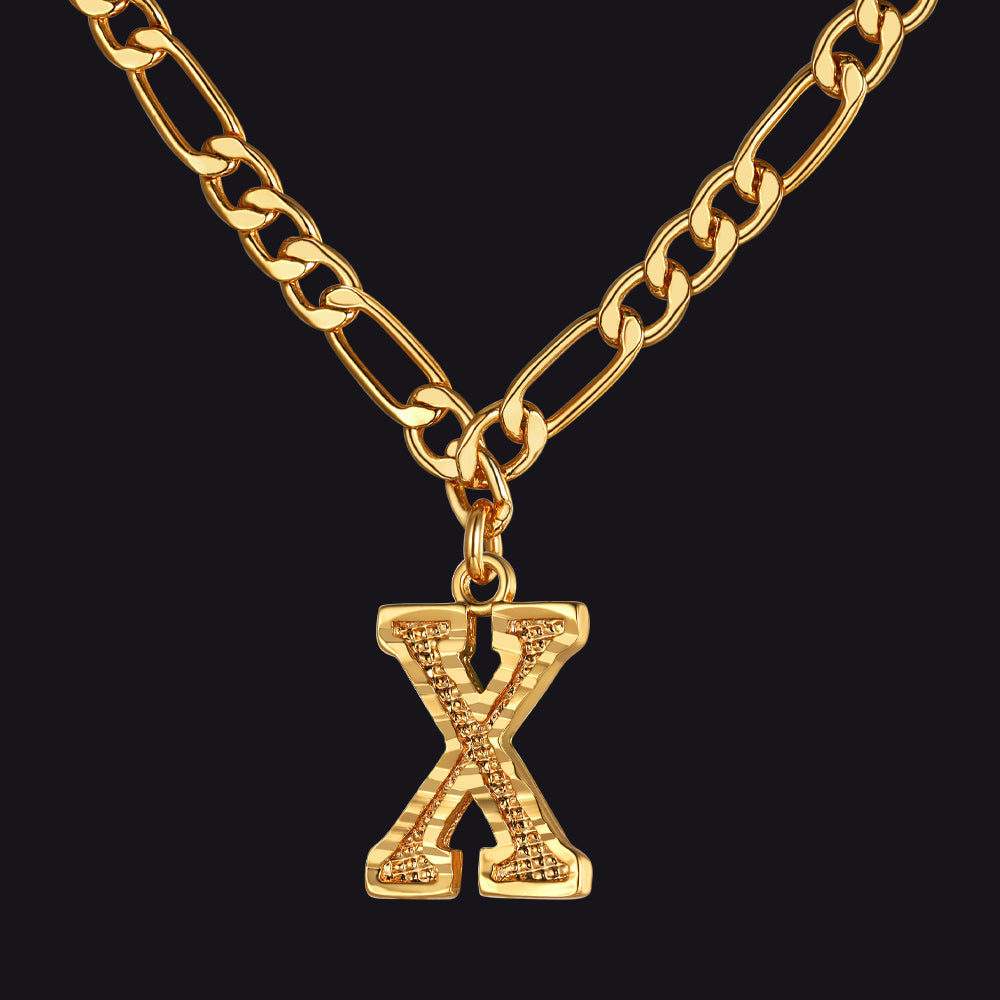 Initial X letter pendant Figaro chain choker necklace for men women