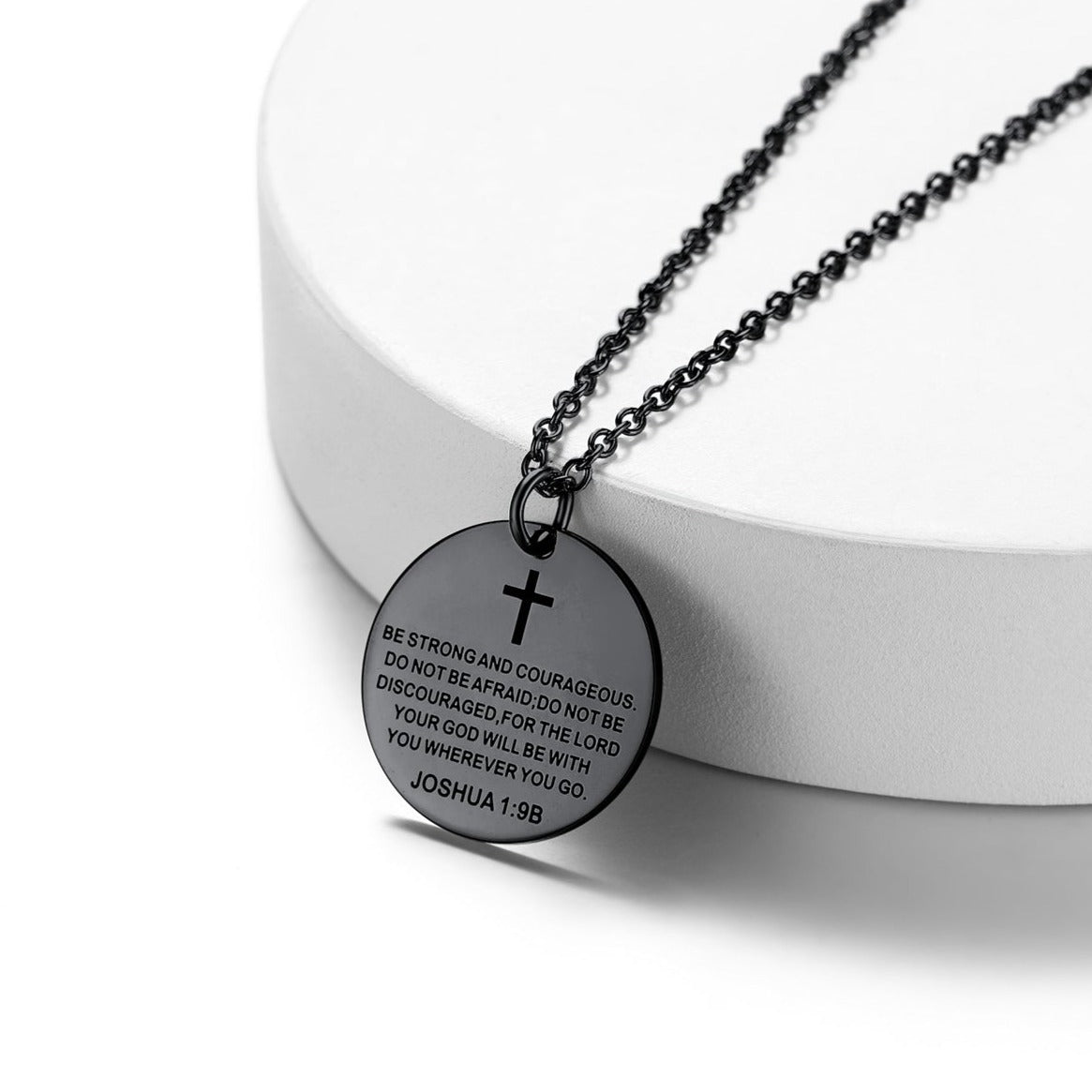 Christian Joshua 1:9 Cross Medal Necklace For Men FaithHeart Jewelry