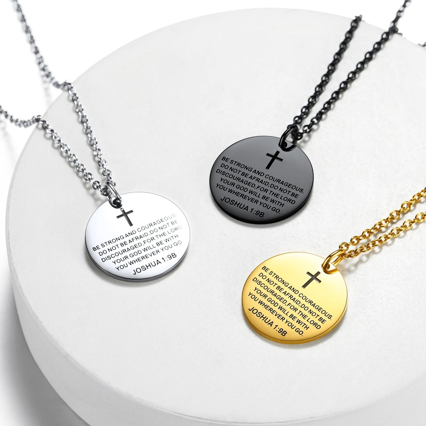 Christian Joshua 1:9 Cross Medal Necklace For Men FaithHeart Jewelry